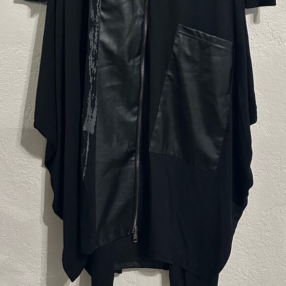 NÖR Denmark Midi Dress size US 2 Black Jersey Full Zip-up Faux Leather Panels - Picture 6 of 16